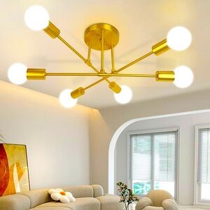 Dellemade Modern Sputnik Chandelier 6-Light Ceiling Light Gold Adjustable Design